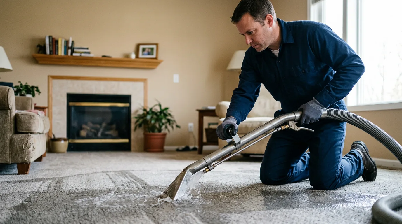 Water damage restoration technician working near Chillicothe, IL